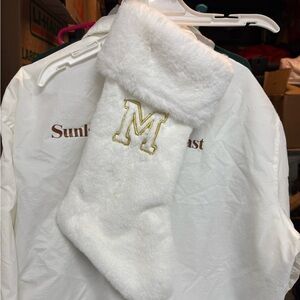 White Faux Fur Stocking with Gold Initial M